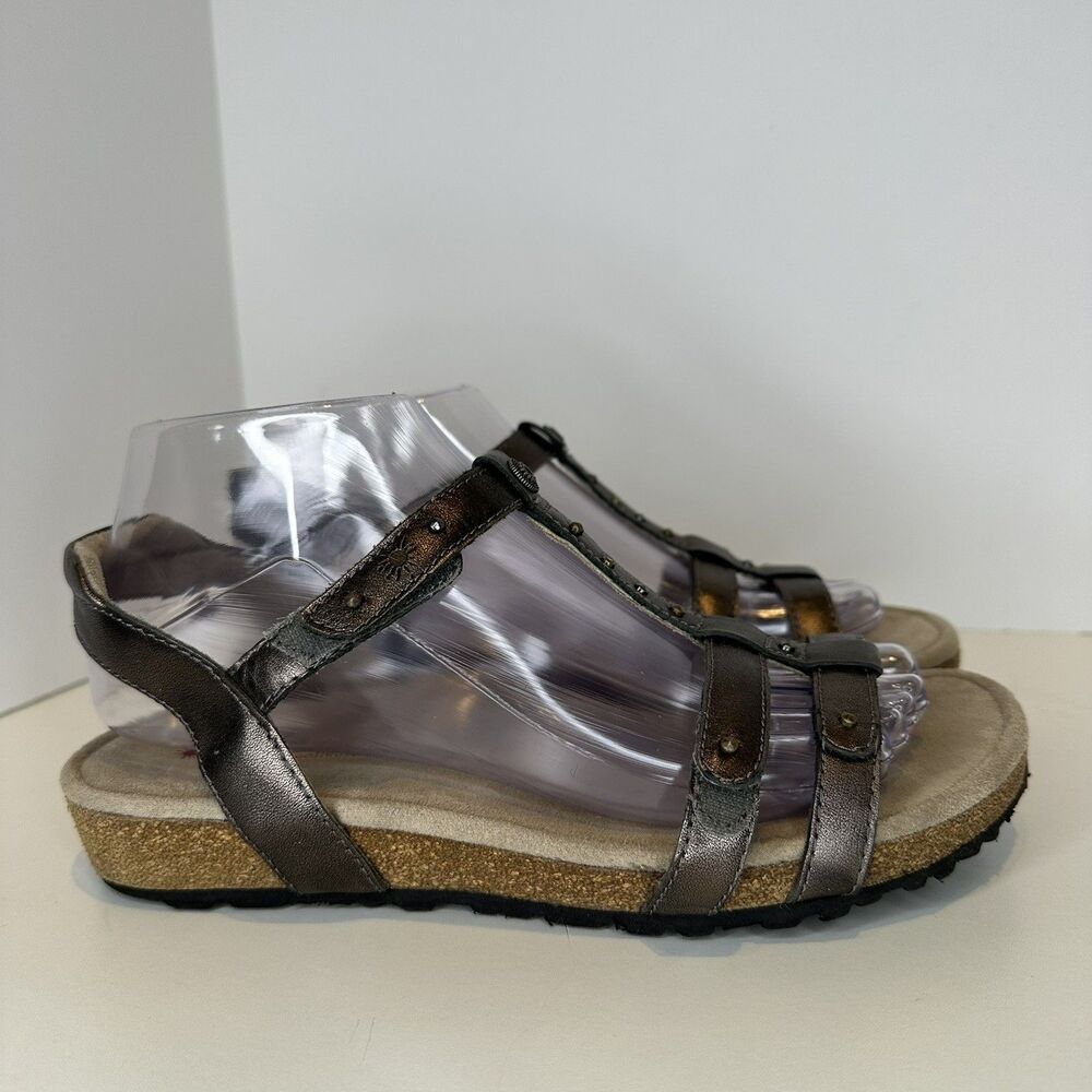 Taos Sandals Trophy Pewter Gray Leather Cork studded Women's 7 Comfort Walking - Picture 6 of 9